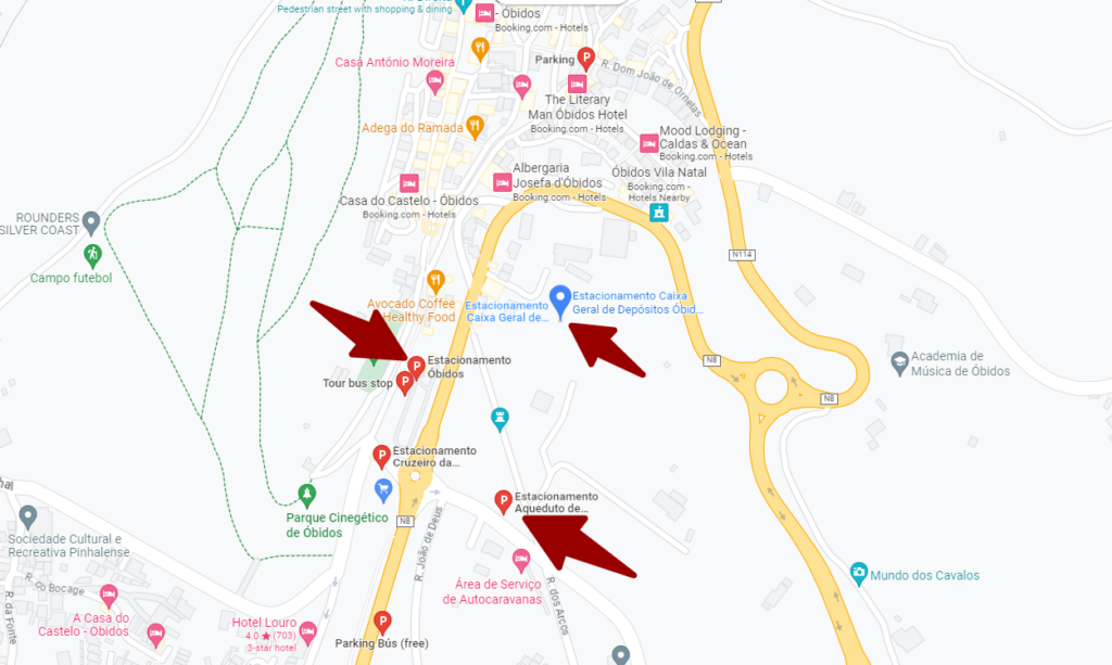 Parking in Obidos Portugal map